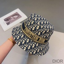 Christian Dior Bucket Hat D-Oblique Cotton Blue