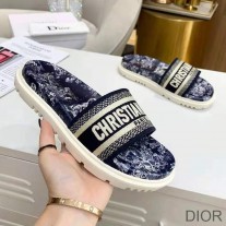 Christian Dior Bag Outlet For Sale Christian Dior Dway Slides Women Toile De Jouy Motif Cotton Blue - Dior Bag Outlet Official