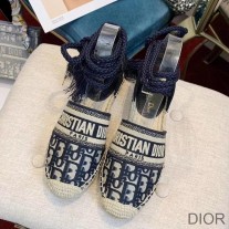Christian Dior Bag Outlet For Sale Christian Dior Granville Espadrilles with Laces Women Oblique Motif Cotton Blue - Dior Bag Outlet Official