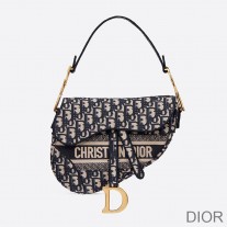 Christian Dior Saddle Bag Oblique Motif Canvas Blue