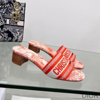 Christian Dior Dway Heeled Slides Women Toile De Jouy Motif Canvas Orange - Dior Bag Outlet Official