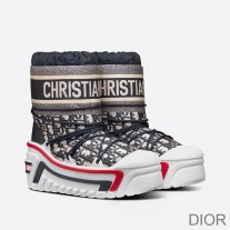 Dior Alps Snow Ankle Boots Women Oblique Shiny Nylon Blue - Dior Bag Outlet Official