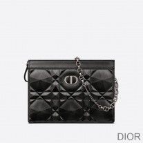 Dior Caro Zipped Pouch with Chain Cannage Calfskin with Diamond Motif Black - Dior Bag Outlet Official