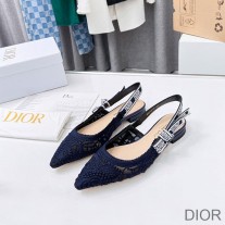 J'Adior Slingback Ballerina Flats Women D-Lace Macrame Motif Mesh Blue - Dior Bag Outlet Official
