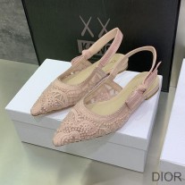 J'Adior Slingback Ballerina Flats Women D-Lace Macrame Motif Mesh Cherry - Dior Bag Outlet Official