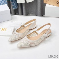 J'Adior Slingback Ballerina Flats Women D-Lace Macrame Motif Mesh White - Dior Bag Outlet Official