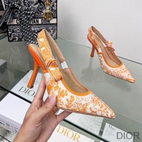 J'Adior Slingback Pumps Women Toile de Jouy Motif Cotton Orange - Dior Bag Outlet Official