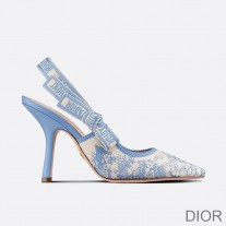 J'Adior Slingback Pumps Women Toile de Jouy Motif Cotton Sky Blue - Dior Bag Outlet Official