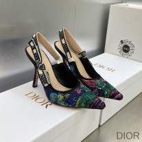 J'Adior Slingback Pumps Women Toile de Jouy Voyage Motif Cotton Multi Blue - Dior Bag Outlet Official