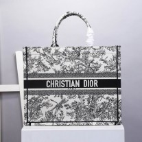 Dior Book Tote Black Toile de Jouy Flowers Embroidery