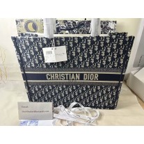 Dior Book Tote Ecru and Blue Dior Oblique Embroidery