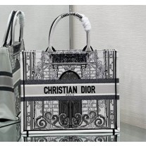 Dior Book Tote House Motif Embroidery Black White