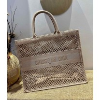 Dior Book Tote Mesh Embroidery Powder Pink