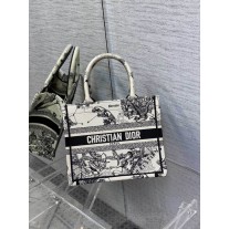 Dior Book Tote Toile de Jouy Zodiac Embroidery Black White