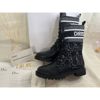 Dior D-Major Ankle Boot Black Calfskin with Black and White Cannage Tweed