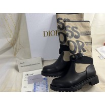 Dior D-Major Boot Warm Taupe Technical Canvas with Black Miss Dior Graffiti Print and Black Calfskin