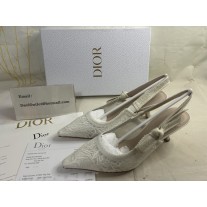 Dior J'Adior Slingback Pump 65mm Transparent Mesh Embroidered with White Dior Cabinet de la Mer Motif