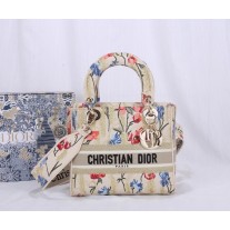 Dior Lady D-Lite Beige Multicolor Dior Hibiscus Metallic Thread Embroidery