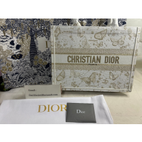 Dior Medium Book Tote Butterfly Embroidery White Gold