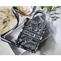 Dior Mini Vertical Dior Book Tote Blue Toile de Jouy Reverse Embroidery