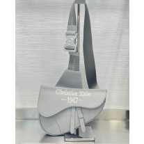 Dior Saddle Bag Dior 1947 Embossed Grained Calfskin Gray