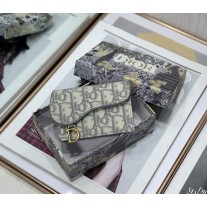 Dior Saddle Flap Card Holder Gray Dior Oblique Jacquard