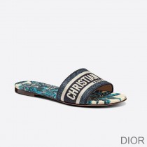 Christian Dior Bag Outlet For Sale Christian Dior Dway Slides Women Palms Motif Canvas Blue - Dior Bag Outlet Official