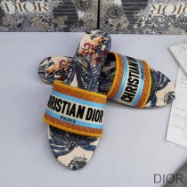 Christian Dior Bag Outlet For Sale Christian Dior Dway Slides Women Toile De Jouy Motif Canvas Tropicalia Blue - Dior Bag Outlet Official