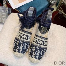 Christian Dior Bag Outlet For Sale Christian Dior Granville Espadrilles with Laces Women Oblique Motif Cotton Blue - Dior Bag Outlet Official