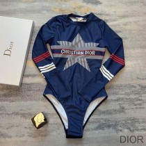 Christian Dior Bag Outlet For Sale Christian Dior Long Sleeve Bodysuit Women DiorAlps Print Lycra Blue - Dior Bag Outlet Official