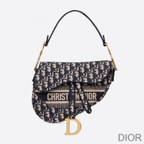 Christian Dior Saddle Bag Oblique Motif Canvas Blue