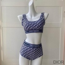 Christian Dior Bag Outlet For Sale Christian Dior Two-Piece Shoulder Straps Swimsuit Women Oblique Jacquard Lycra Blue - Dior Bag Outlet Official