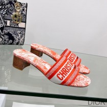 Christian Dior Dway Heeled Slides Women Toile De Jouy Motif Canvas Orange - Dior Bag Outlet Official