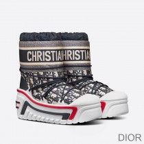 Dior Alps Snow Ankle Boots Women Oblique Shiny Nylon Blue - Dior Bag Outlet Official