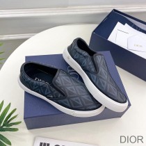 Dior B101 Slip-on Sneakers Unisex CD Diamond Motif Canvas and Smooth Calfskin Black - Dior Bag Outlet Official