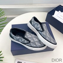 Dior B101 Slip-on Sneakers Unisex CD Diamond Motif Canvas and Smooth Calfskin Grey/Navy Blue - Dior Bag Outlet Official