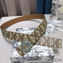 Dior CD Diamond Buckle Reversible Belt CD Diamond Motif Canvas Brown - Dior Bag Outlet Official