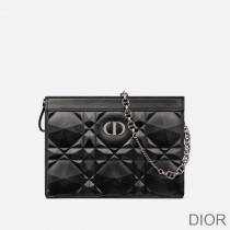 Dior Caro Zipped Pouch with Chain Cannage Calfskin with Diamond Motif Black - Dior Bag Outlet Official