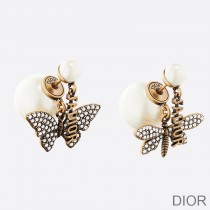 Dior Tribales Earrings Antique Metal, White Resin Pearls and White Crystals Gold - Dior Bag Outlet Official