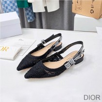 J'Adior Slingback Ballerina Flats Women D-Lace Macrame Motif Mesh Black - Dior Bag Outlet Official