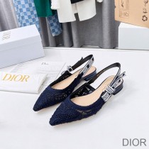 J'Adior Slingback Ballerina Flats Women D-Lace Macrame Motif Mesh Blue - Dior Bag Outlet Official