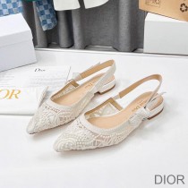 J'Adior Slingback Ballerina Flats Women D-Lace Macrame Motif Mesh White - Dior Bag Outlet Official