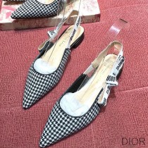 J'Adior Slingback Ballerina Flats Women Houndstooth Motif Wool Black - Dior Bag Outlet Official