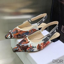 J'Adior Slingback Ballerina Flats Women Jardin d'Hiver Motif Cotton White - Dior Bag Outlet Official