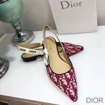 J'Adior Slingback Ballerina Flats Women Oblique Motif Canvas Burgundy - Dior Bag Outlet Official