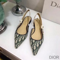 J'Adior Slingback Ballerina Flats Women Oblique Motif Canvas Green - Dior Bag Outlet Official