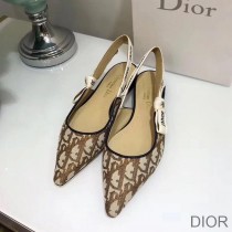 J'Adior Slingback Ballerina Flats Women Oblique Motif Canvas Khaki - Dior Bag Outlet Official