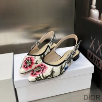 J'Adior Slingback Ballerina Flats Women Petites Fleurs Motif Cotton White - Dior Bag Outlet Official