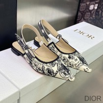 J'Adior Slingback Ballerina Flats Women Plan de Paris Motif Cotton White - Dior Bag Outlet Official
