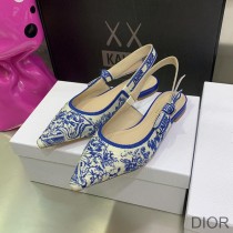J'Adior Slingback Ballerina Flats Women Toile de Jouy Motif Cotton Dark Blue - Dior Bag Outlet Official
